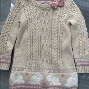 Cream Cable Knit Kids Sweater with Pink Accents